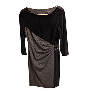 Tahari Women’s Black Velvet Dress Polka Dot 3/4 Sleeve Sz 8